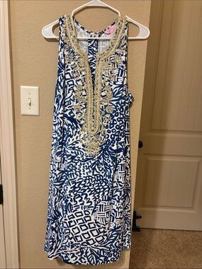 Lilly Pulitzer Navy, White & Gold Embellished Tank Dress